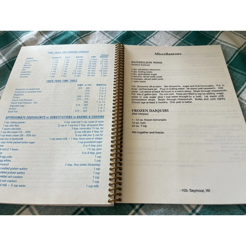 American Legion Auxiliary Seymour Wisconsin Recipe Book Cookbook Seymours